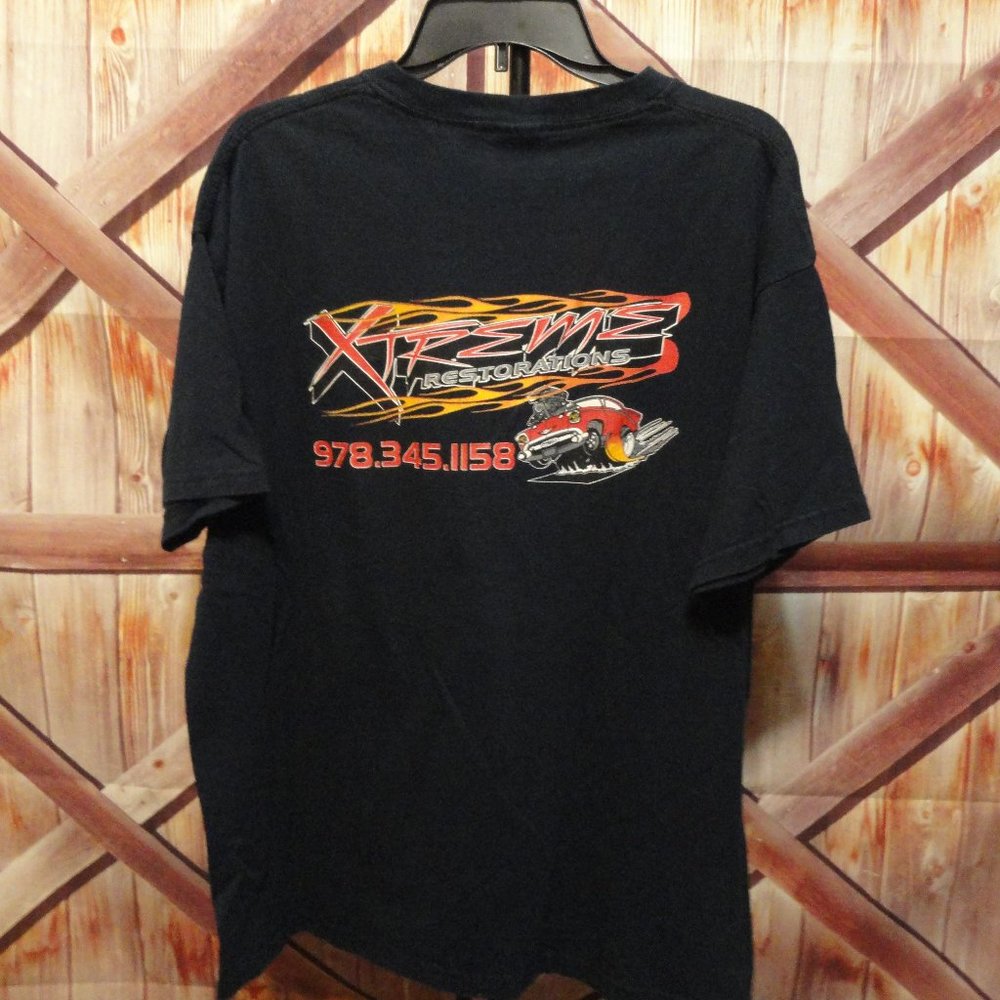 Xtreme Restorations Graphic Hot Rod Tee shirt~EUC~mechanic~car fan~